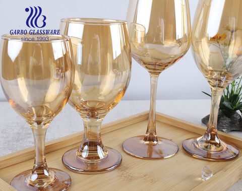 Ion plating wine glasses amber color one piece glass goblets for wedding