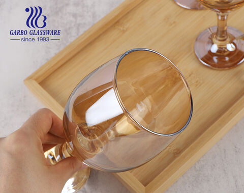 Ion plating wine glasses amber color one piece glass goblets for wedding