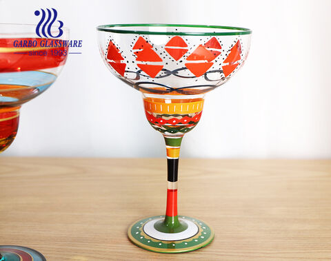 Tasse en verre à cocktail de luxe de 14 oz avec motif floral et animal peint à la main