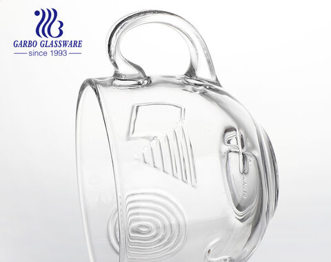 15OZ bohemia pattern engraved design glass tea cup milk mug for sale