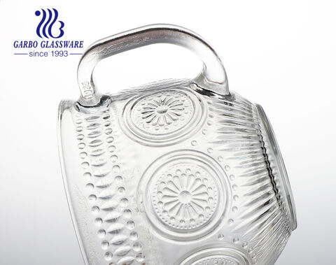15OZ bohemia pattern engraved design glass tea cup milk mug for sale