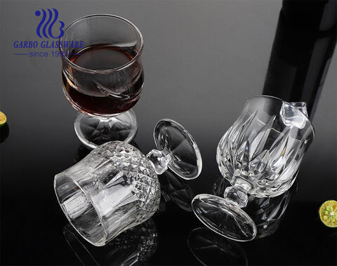 Hot sale 220ml 7oz whisky wine glass goblet stemware in new engeaved pattern