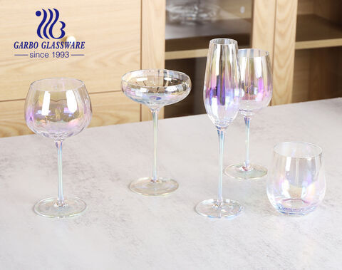 Hochwertige, handgefertigte, spritzfarbige, glänzende Geschenkglas-Stielgläser mit Ionenplattierung für Dinner-Party-Hotels