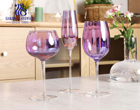 High-white gift handmade hand blown customized purple ion-plating glass stemware champagne flute wine drinking glass