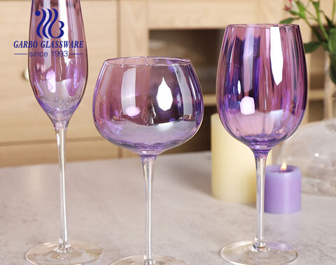 Cadeau haut-blanc fait à la main soufflé à la main personnalisé verres à pied en verre à placage ionique violet flûte à champagne verre à boire