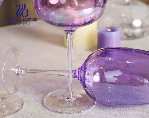 High-white gift handmade hand blown customized purple ion-plating glass stemware champagne flute wine drinking glass