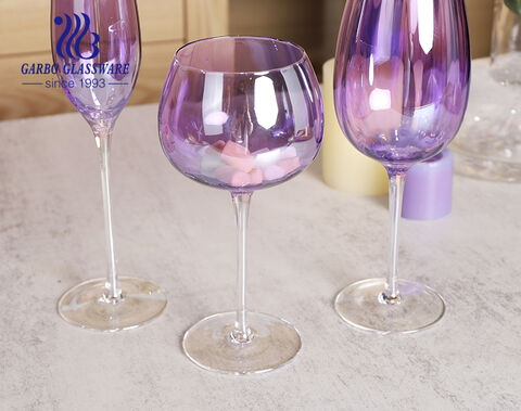 High-white gift handmade hand blown customized purple ion-plating glass stemware champagne flute wine drinking glass