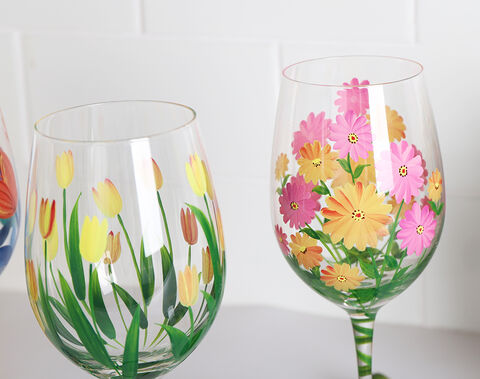 Gift Order High White Clear Wine Glass Cup with Hand Painted Pattern