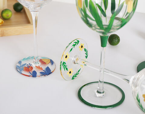 Gift Order High White Clear Wine Glass Cup with Hand Painted Pattern