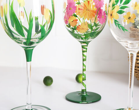 Gift Order High White Clear Wine Glass Cup with Hand Painted Pattern