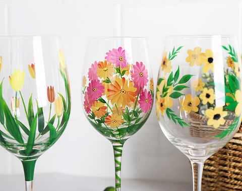 Gift Order High White Clear Wine Glass Cup with Hand Painted Pattern