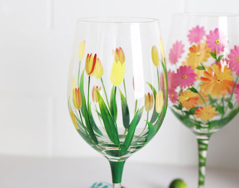 Hand Painted Flower Glass Tumblers Celebration Glasses water Glasses-pretty  Glasses Flowers 