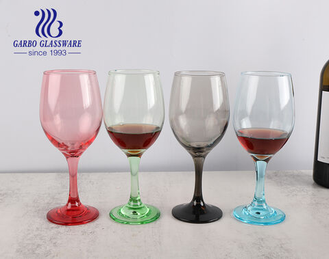 Copa de vino barata de 400 ml, copas de cristal de colores personalizados, copas de copa de vino tinto de estilo de una pieza