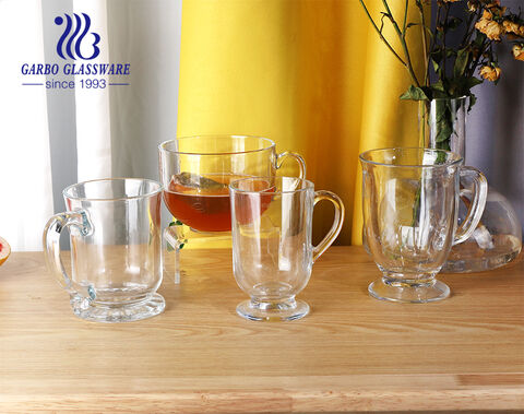 18oz 510ml big size clear transparent glass tea mug with stand and handle