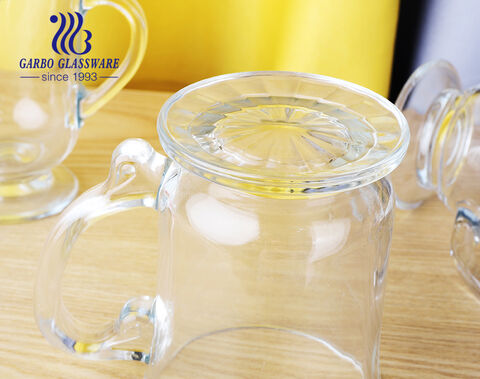 18oz 510ml big size clear transparent glass tea mug with stand and handle