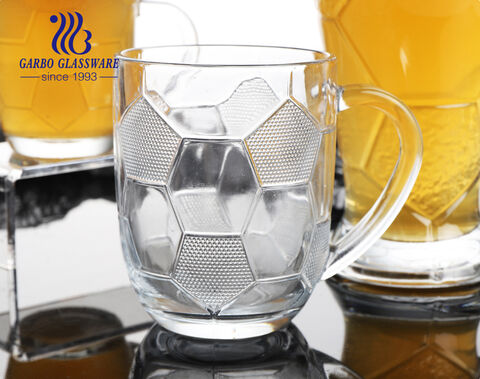 Easy Clean 14oz Glass Beer Drinking Mug with Football Design for Retaurant Party Bar