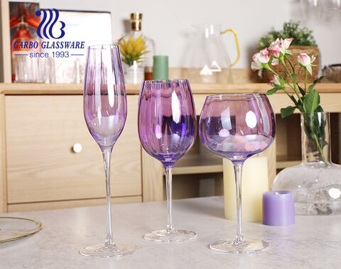 Handmade customized purple colored wine glass stemware goblet for wine drinking gift item with customized designs for party use