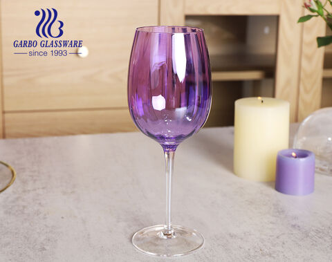 Handmade customized purple colored wine glass stemware goblet for wine drinking gift item with customized designs for party use