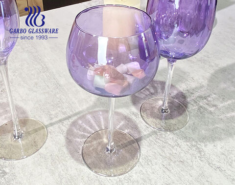 Handmade customized purple colored wine glass stemware goblet for wine drinking gift item with customized designs for party use