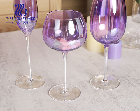 Handmade customized purple colored wine glass stemware goblet for wine drinking gift item with customized designs for party use