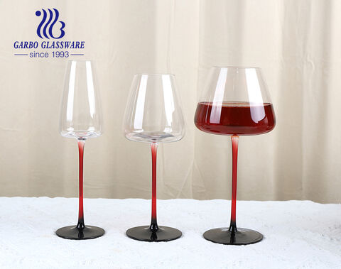 Luxury hand craft blown stem glassware red and black spade series wine  tasting glasses