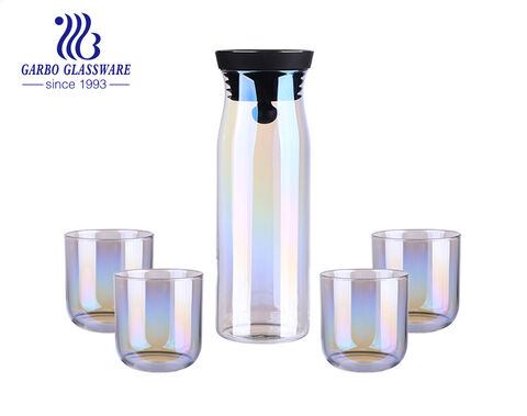 Ensemble de 5 pièces à haute teneur en borosilicate Pichet en verre de 1150 ml Tasse à eau en verre de 320 ml avec placage ionique ambre