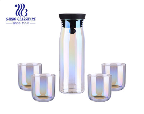 Conjunto de 5 peças de borosilicato alto 1150ml jarro de vidro 320ml copo de água de vidro com chapeamento de íon âmbar