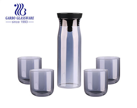 Ensemble de 5 pièces à haute teneur en borosilicate Pichet en verre de 1150 ml Tasse à eau en verre de 320 ml avec placage ionique ambre