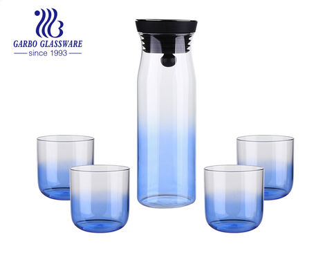 5-teiliges Set mit hohem Borosilikatgehalt, 1150-ml-Glaskrug, 320-ml-Glaswasserbecher mit bernsteinfarbener Ionenbeschichtung