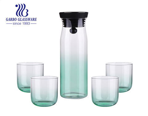 Conjunto de 5 peças de borosilicato alto 1150ml jarro de vidro 320ml copo de água de vidro com chapeamento de íon âmbar