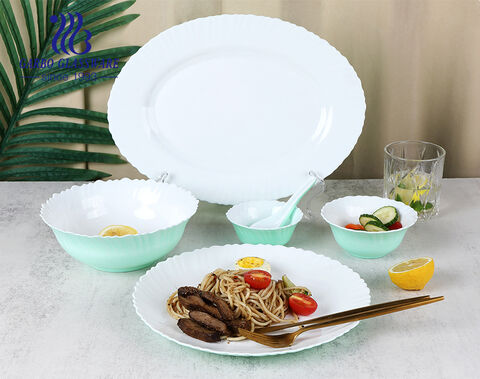Pratical Big Size Microwave Safe 14inch Opal Glass Dinner Plate with Customized New Spray Color