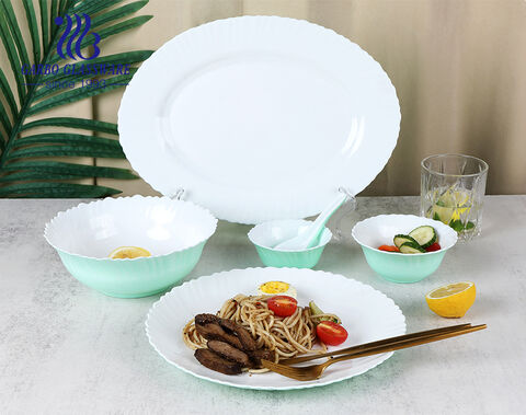 Assiette à dîner en verre opale 14 pouces pratique pour micro-ondes de grande taille avec nouvelle couleur de pulvérisation personnalisée