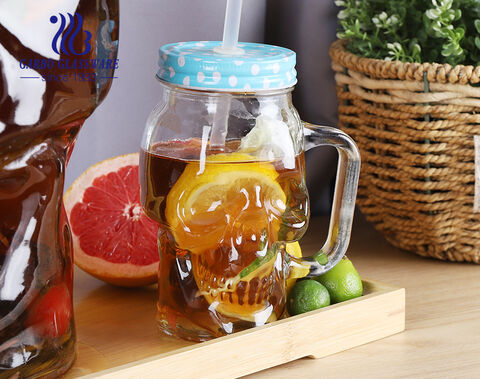 5PCS wholesale factory cheap skeleton shape design beverage juice dispenser with stopcock mason jar set with customized color
