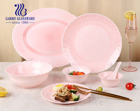 Assiette ronde en verre opale rose résistante à la chaleur de 10.5 oz à prix compétitif