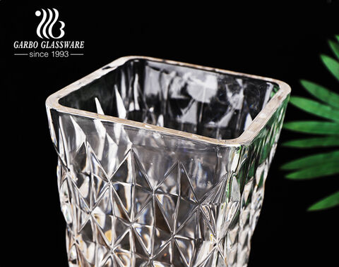 High-white embossed glass beverage juice dispenser with engraved diamond pattern stopcock crystal like lid for home hotel use