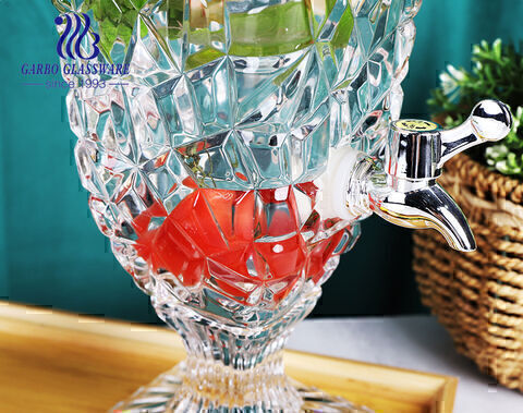 Distributeur de jus de boisson en verre gaufré de haute qualité avec couvercle en forme de cristal de robinet à motif de losange gravé pour une utilisation à la maison