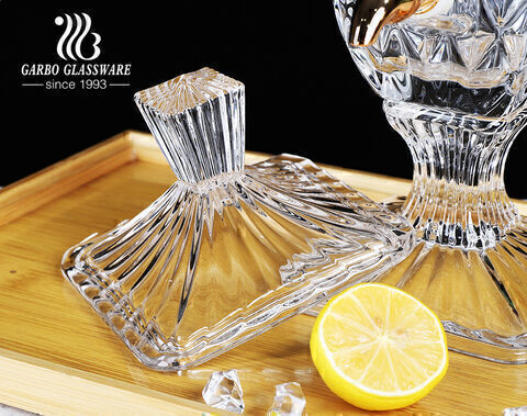 Distributeur de jus de boisson en verre gaufré de haute qualité avec couvercle en forme de cristal de robinet à motif de losange gravé pour une utilisation à la maison
