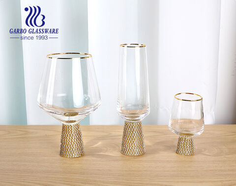 Premium handmade blown glassware sparkling tumbler cocktail coupe with artificial diamond stem