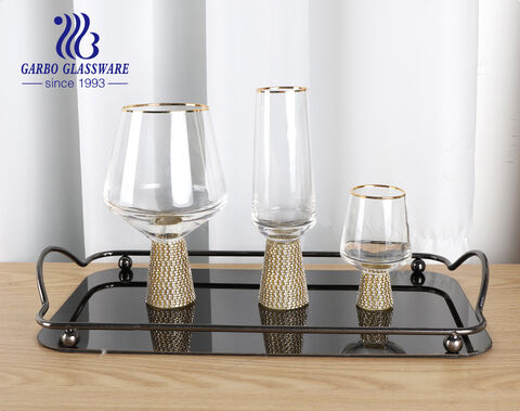 Premium handmade blown glassware sparkling tumbler cocktail coupe with artificial diamond stem