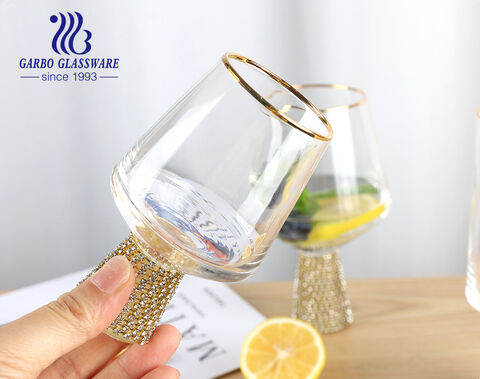 Premium handmade blown glassware sparkling tumbler cocktail coupe with artificial diamond stem