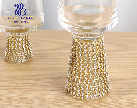 Premium handmade blown glassware sparkling tumbler cocktail coupe with artificial diamond stem