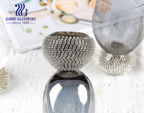 Exquisite handmade glassware ion elextroplated glass tumbler with extra artificial diamond stem