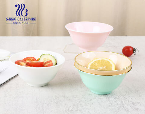 Exquisite Glass Rice Bowls with Spray Color and Gold Rim for Mixing Storing Preparing Round Bowl 