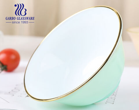 Exquisite Glass Rice Bowls with Spray Color and Gold Rim for Mixing Storing Preparing Round Bowl 