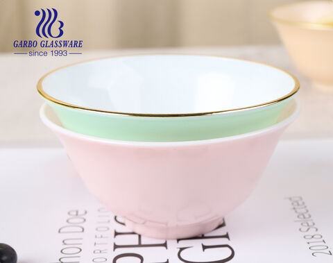 Exquisite Glass Rice Bowls with Spray Color and Gold Rim for Mixing Storing Preparing Round Bowl 
