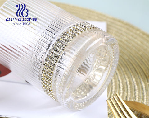 Crystal glass cups with rhinestone diamond studded gold highball wine glass cups