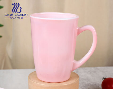 Tasse à café en verre opale rose de conception simple de 200 ml avec un matériau durable et sans danger pour les micro-ondes