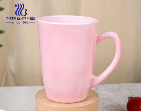 Caneca de café de vidro opala rosa de design simples com material durável e seguro para microondas