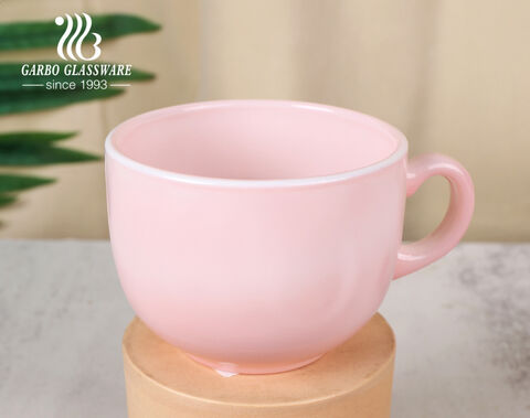 Caneca de café de vidro opala rosa de design simples com material durável e seguro para microondas