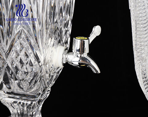 High-white Machine-made Embossed Glass Beverage Juice  Beer Wine Dispenser with Engraved Leaf Design for Bar Home